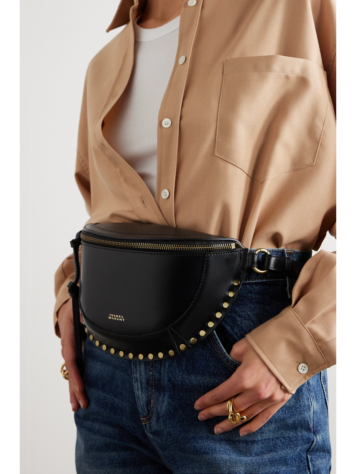 Isabel Marant Skano Studded Leather Belt Bag In Black
