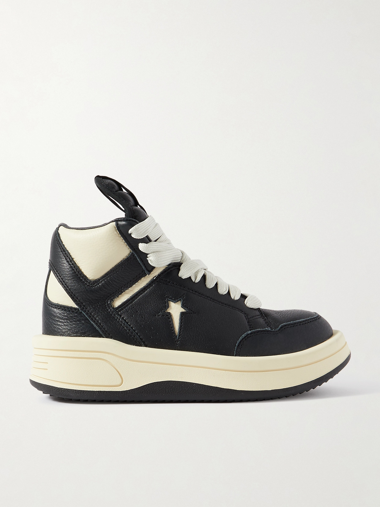 RICK OWENS + CONVERSE TURBOWPN LEATHER HIGH-TOP SNEAKERS