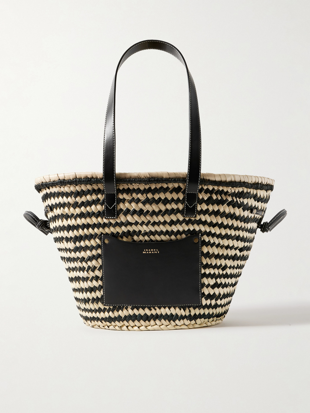 Shop Isabel Marant Cadix Leather-trimmed Raffia Tote In Black