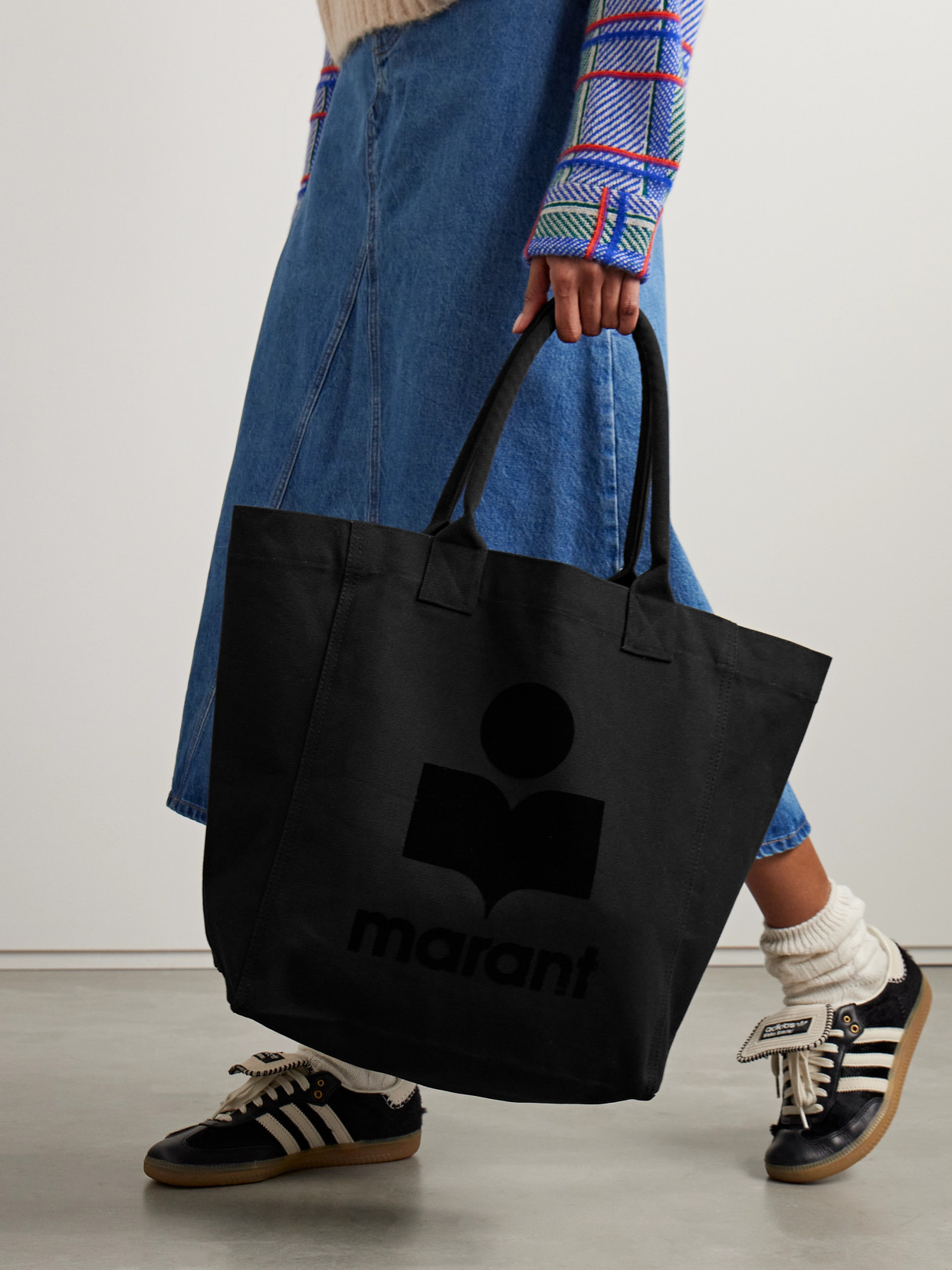 Isabel Marant Yenky Flocked Cotton-canvas Tote In Black