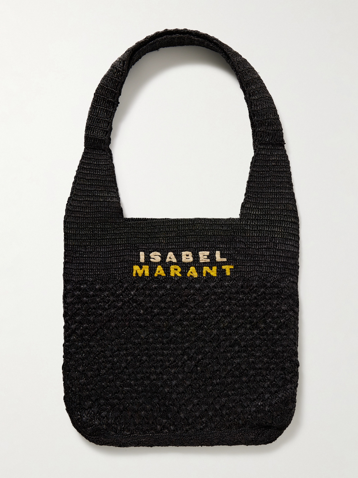 Isabel Marant Praia Medium Embroidered Woven Raffia Tote In Black