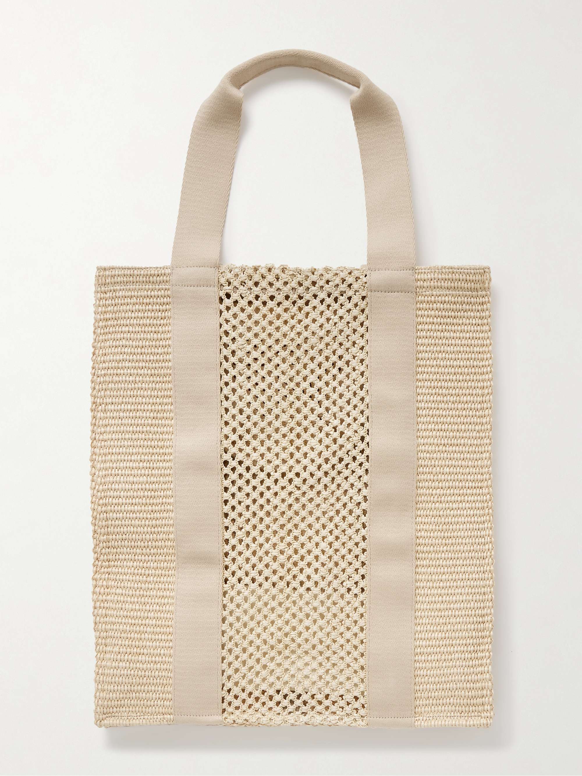 ISABEL MARANT Puebla leather and twill-trimmed striped straw tote