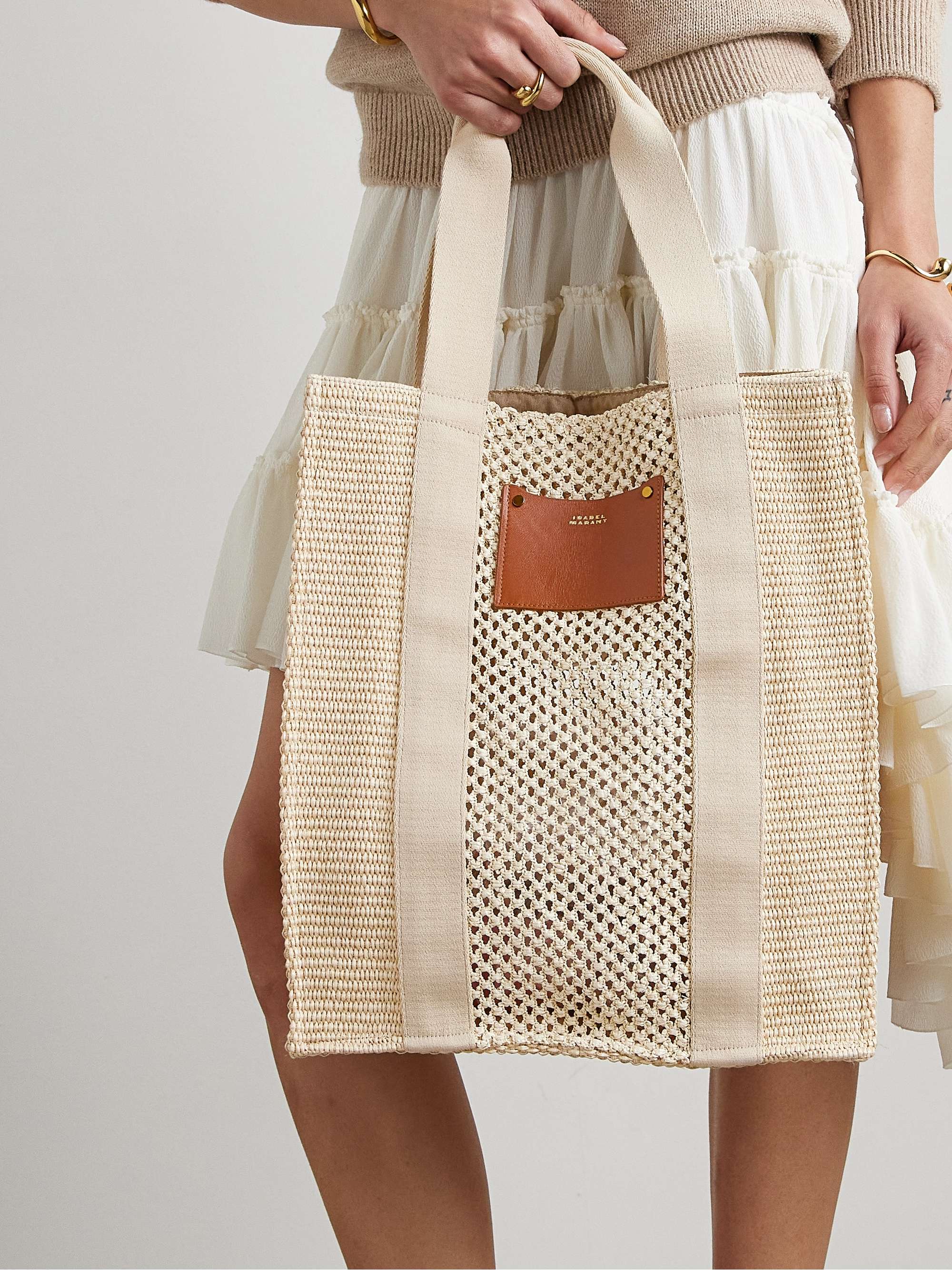 ISABEL MARANT Puebla leather and twill-trimmed striped straw tote