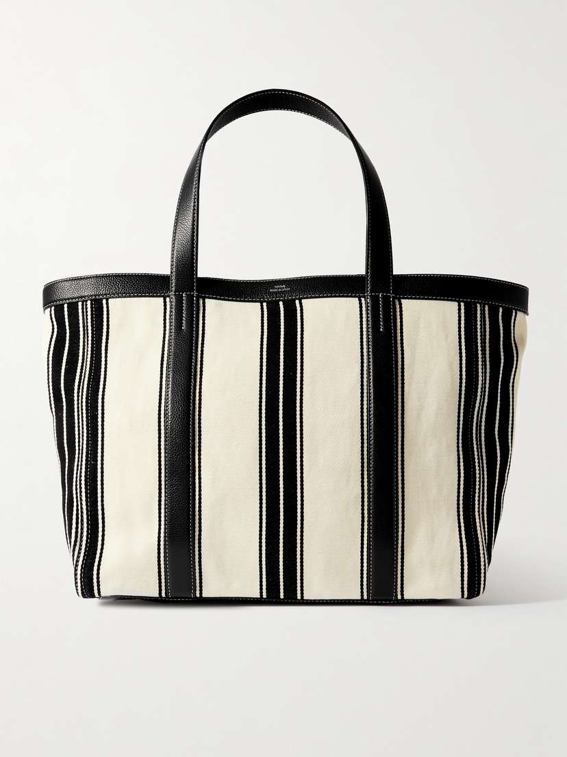 TOTEME Large Leather-trimmed Striped Canvas Tote