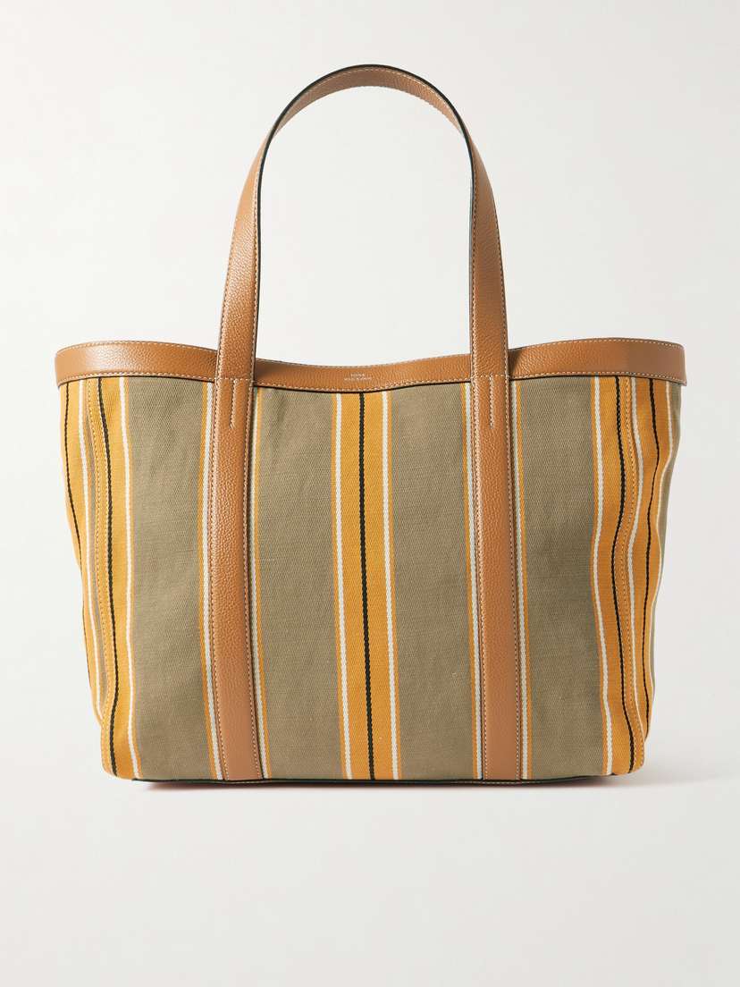 TOTEME Large Leather-trimmed Striped Canvas Tote