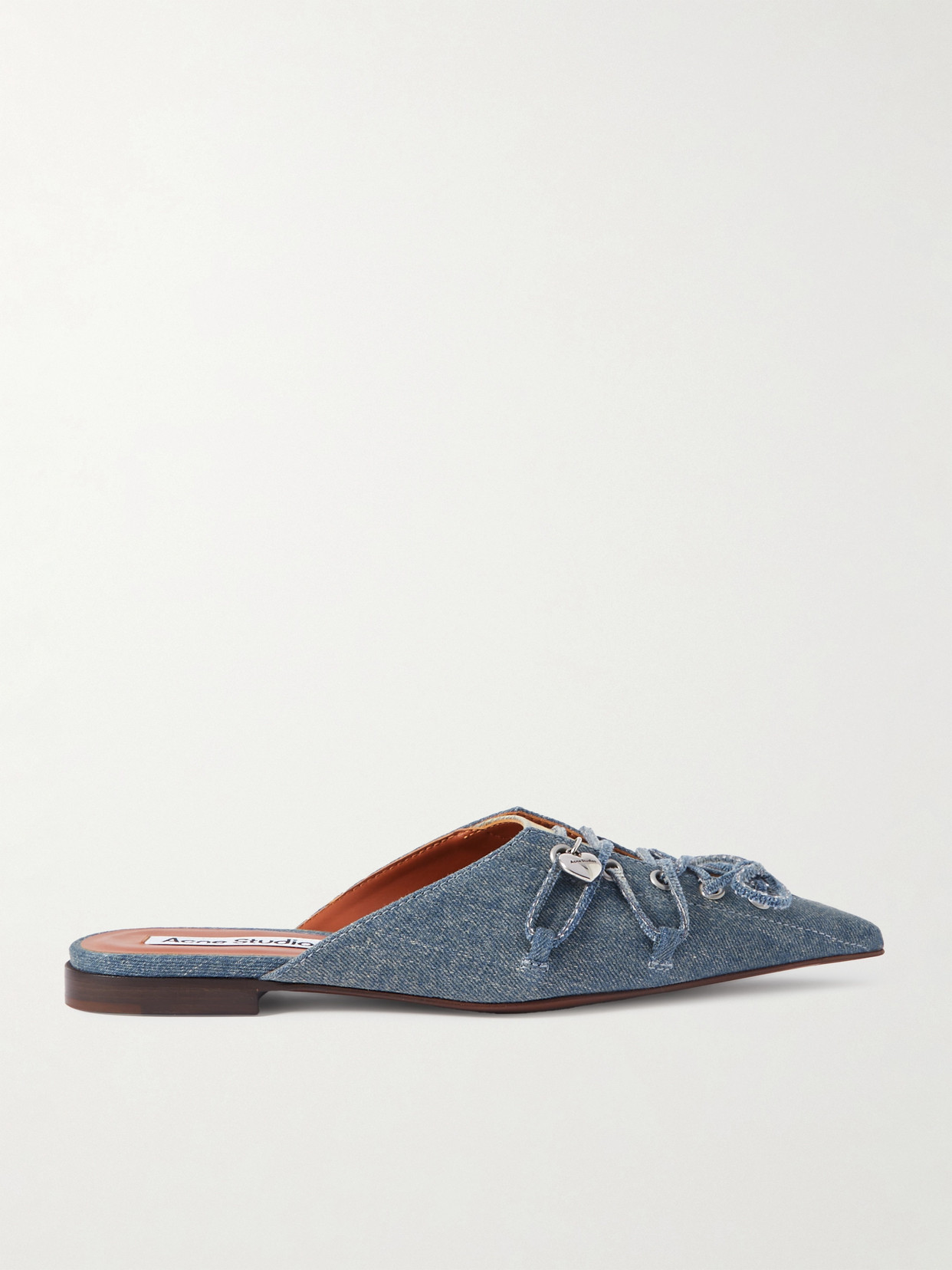 Shop Acne Studios Lace-up Two-tone Denim Point-toe Flats In Blue