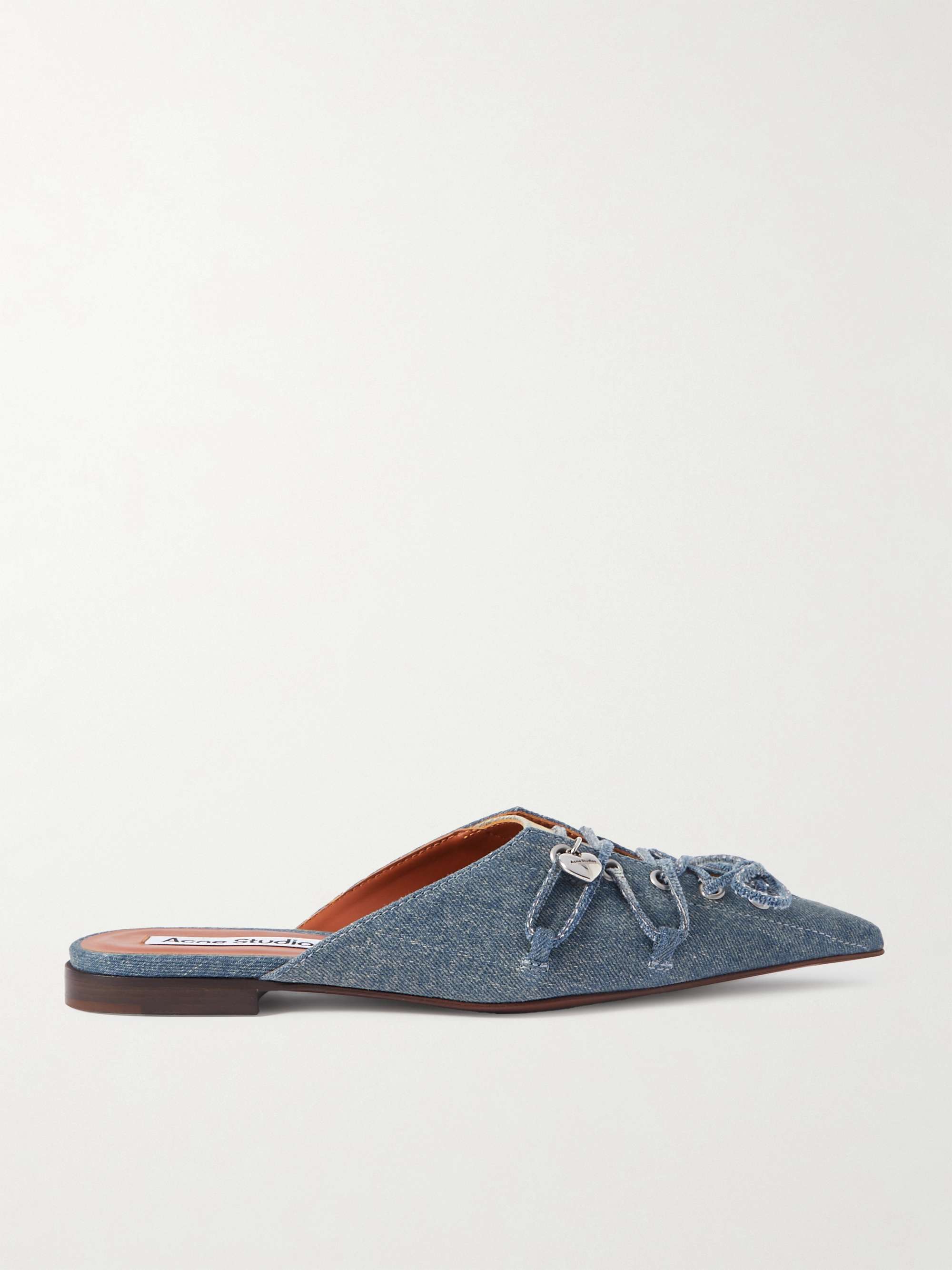 Lace up two tone denim point toe flats