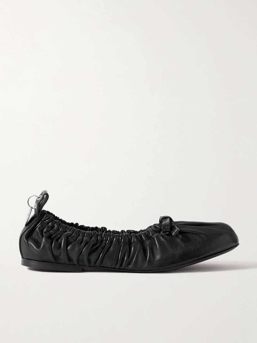 Acne Studios + Net Sustain Ruched Leather Ballet Flats