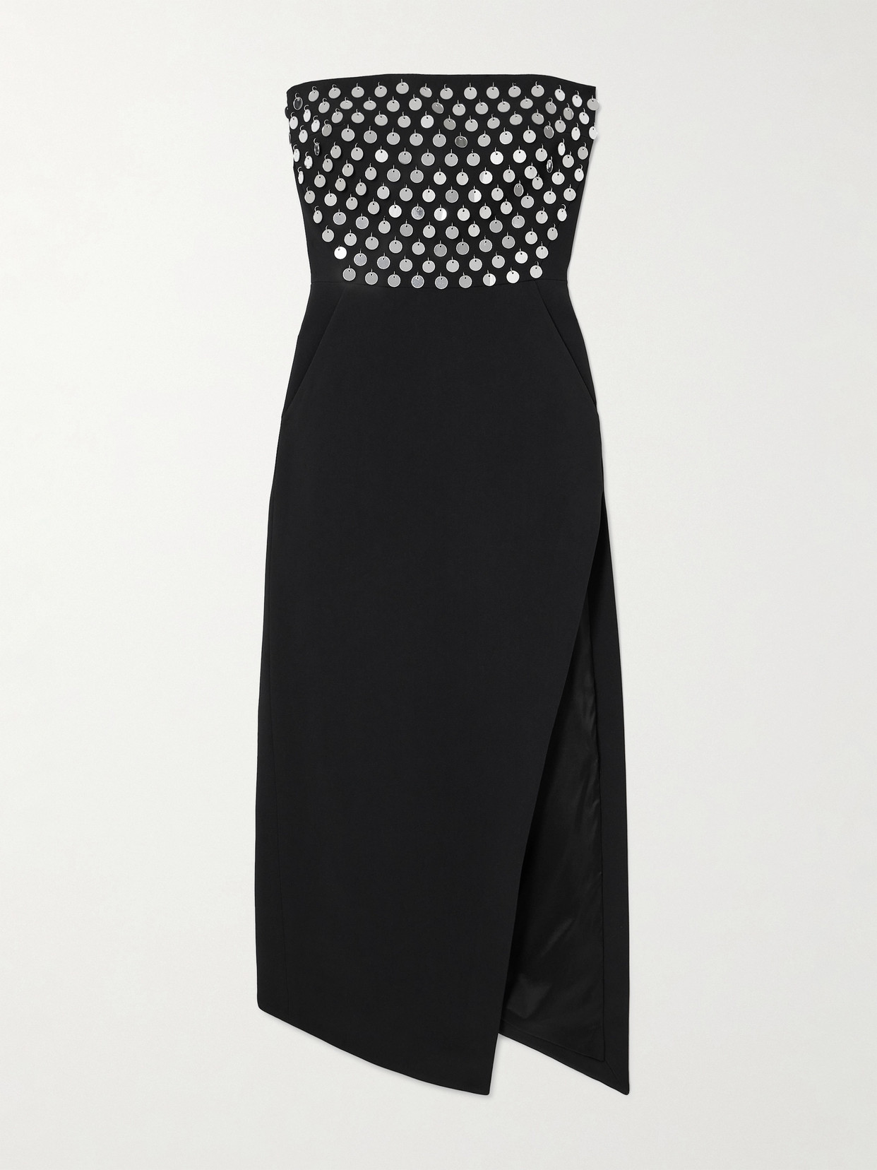 David Koma Strapless Embellished Stretch-cady Midi Dress In Black