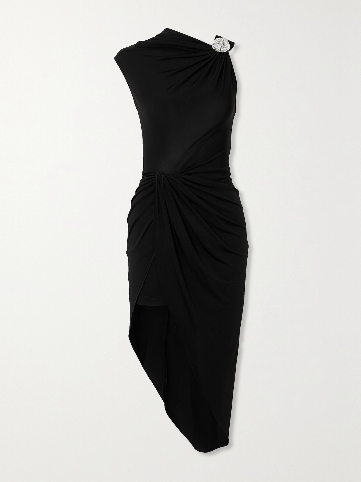 David Koma - Asymmetric Ruched Crystal-embellished Stretch-jersey Dress - Black