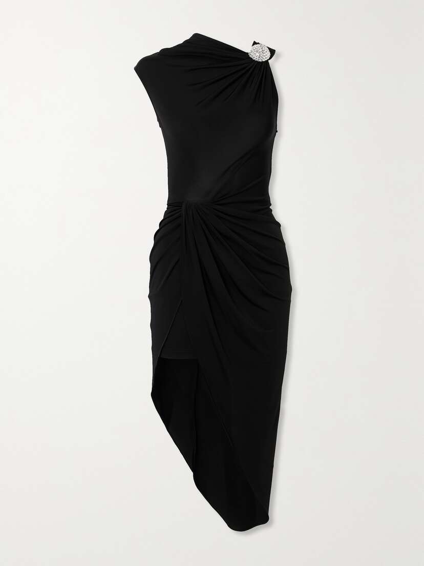 David Koma Asymmetric Ruched Crystal-embellished Stretch-jersey Dress - UK 14