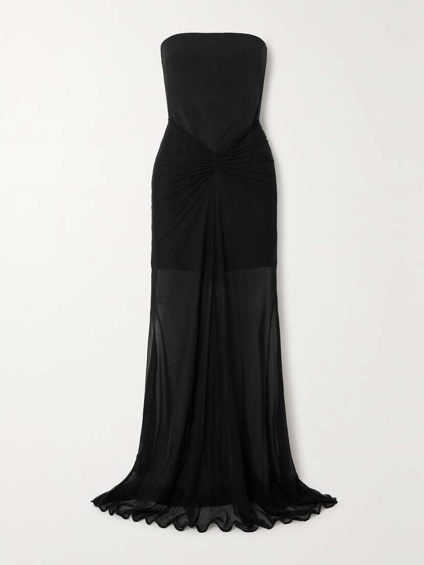 David Koma Strapless Ruched Cady And Mesh Gown - UK 14