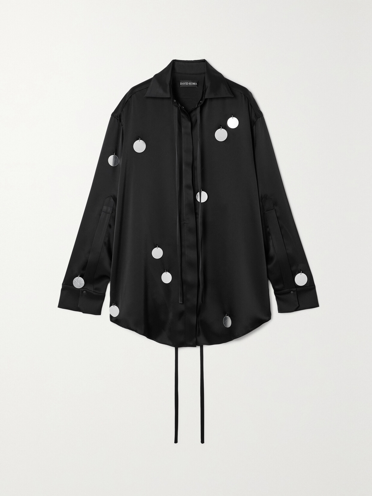 David Koma Embellished Satin Shirt In Black