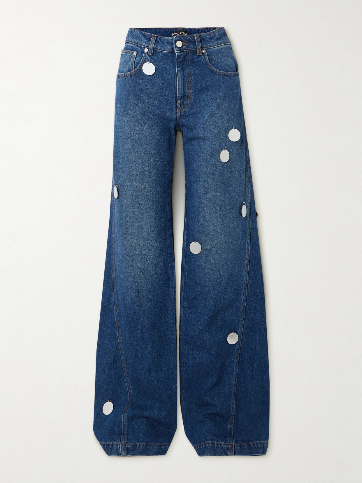 Shop David Koma Embellished High-rise Wide-leg Jeans In Blue