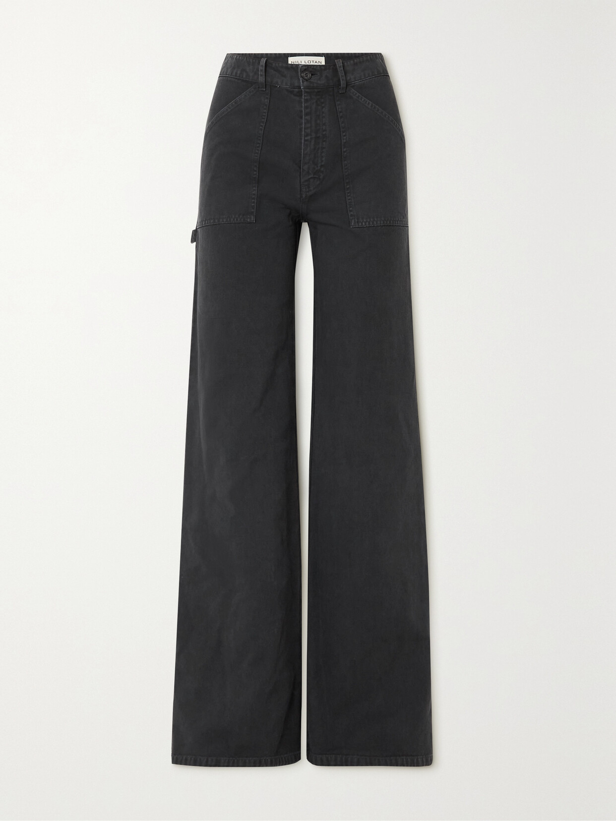 Nili Lotan Quentin Cotton-twill Wide-leg Trousers In Black