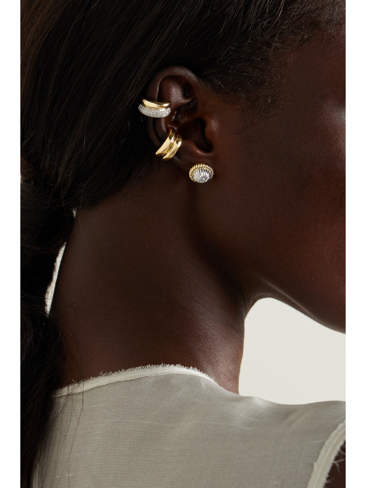 Shop Yvonne Léon 9-karat White And Yellow Gold Diamond Earrings