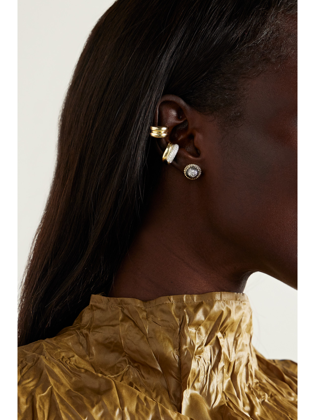 Shop Yvonne Léon 9-karat Yellow And White Gold Diamond Ear Cuff