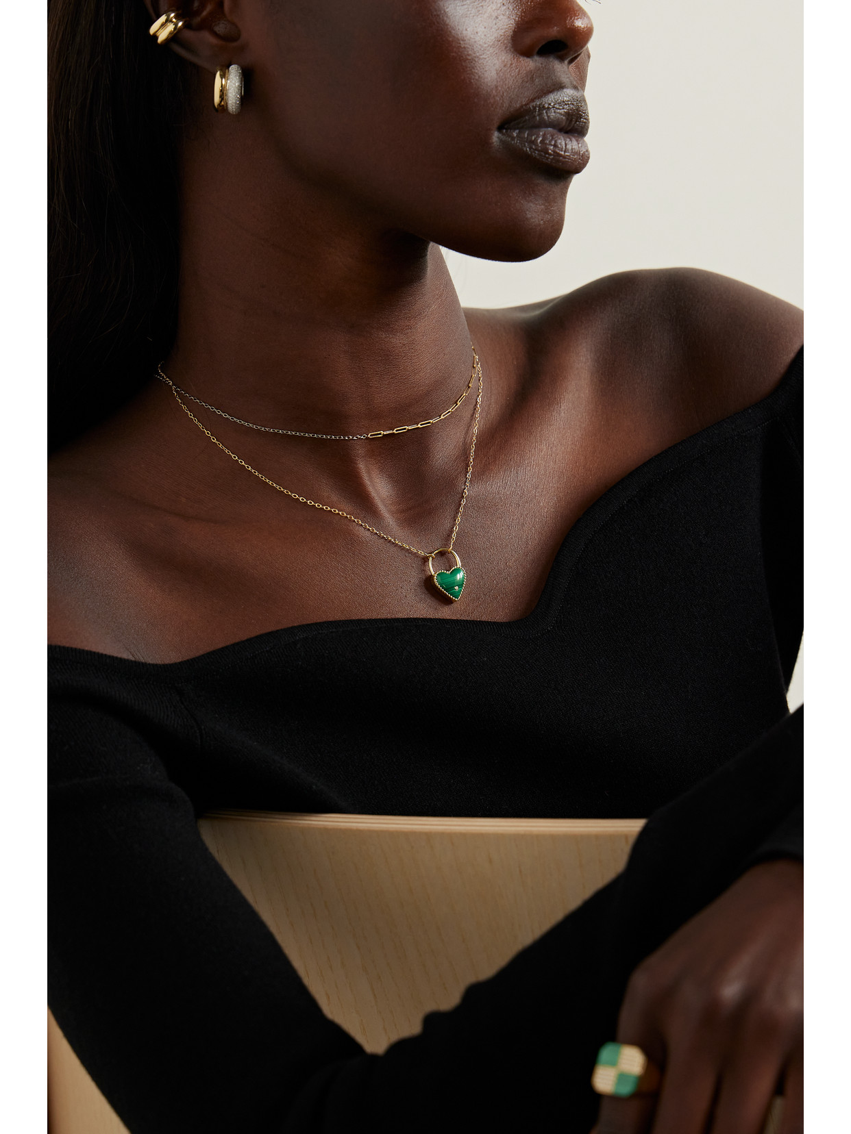 Shop Yvonne Léon 18-karat Gold, Malachite And Diamond Necklace