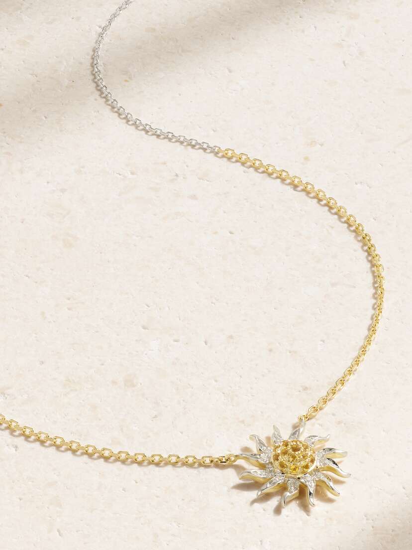 Yvonne Léon Soleil 18-karat White And Yellow Gold, Citrine And Diamond Necklace