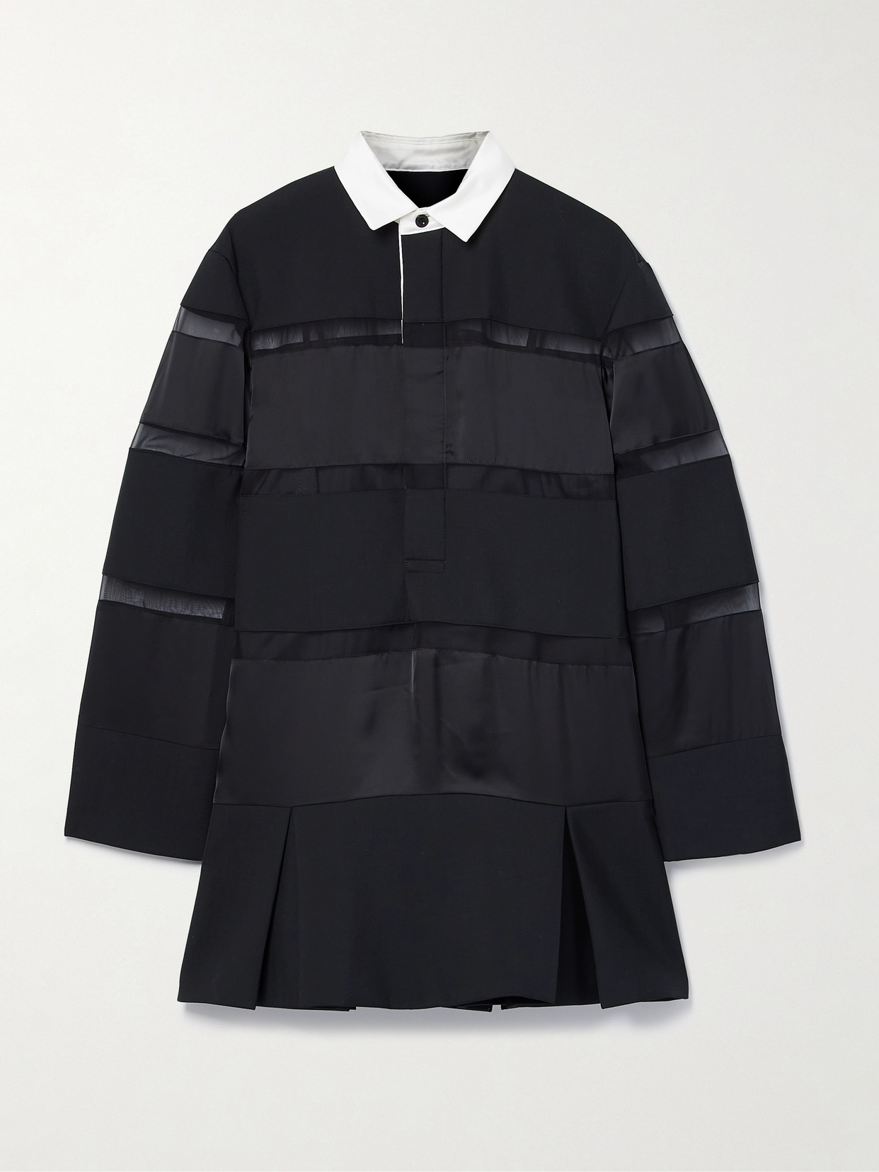 Sacai Paneled Organza-trimmed Grain De Poudre And Satin Mini Dress - Black