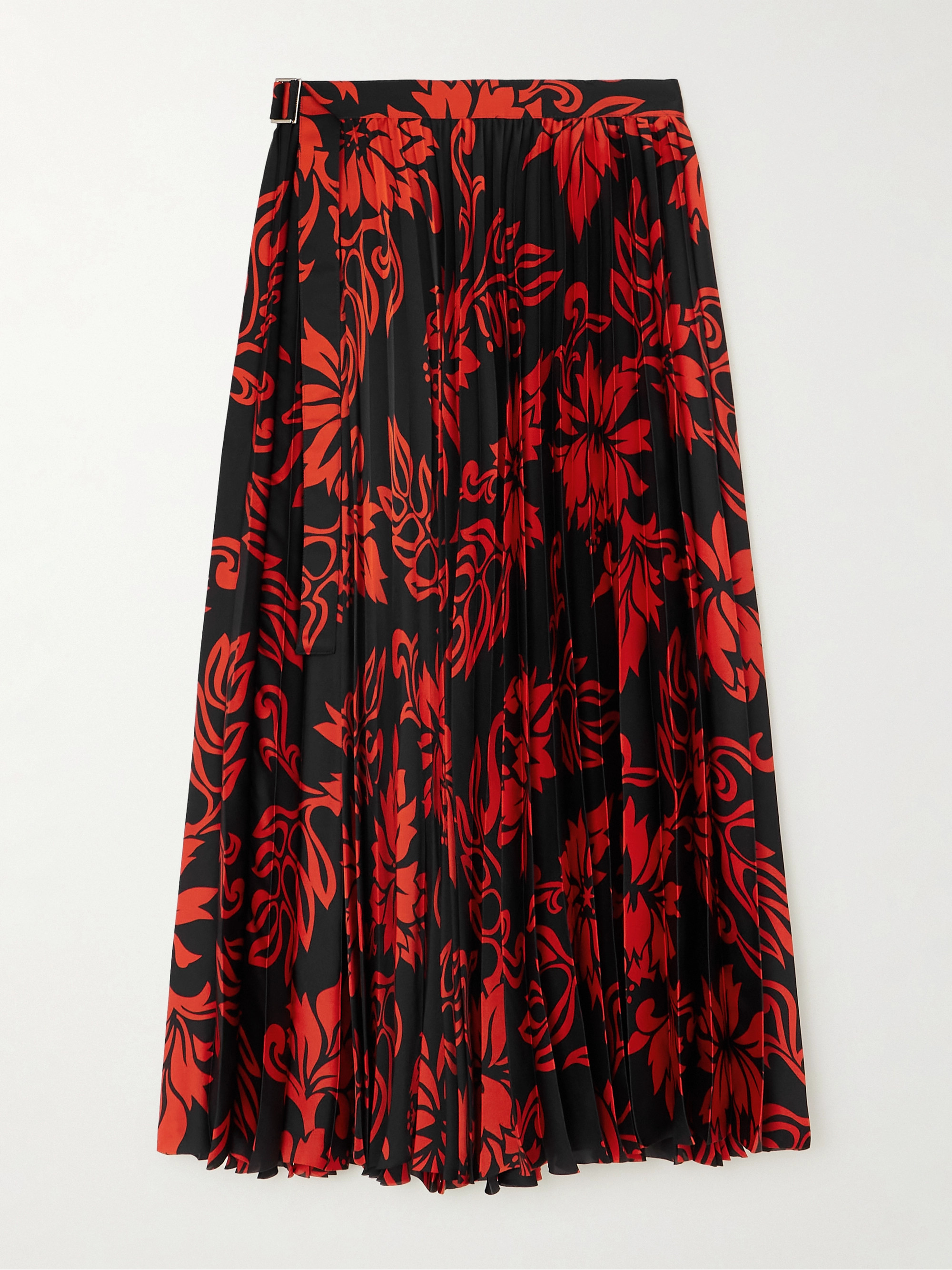 Sacai Pleated floral-print satin midi skirt thumbnail