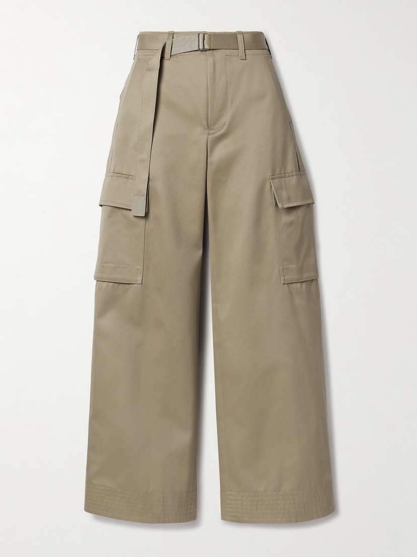 Sacai Belted Cotton-twill Wide-leg Cargo Pants