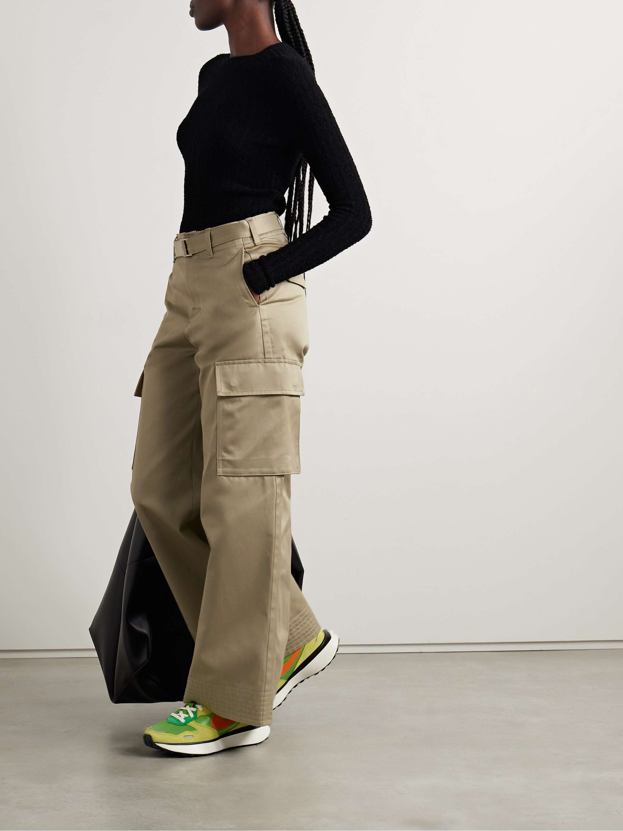 SACAI Belted cotton-twill wide-leg cargo pants