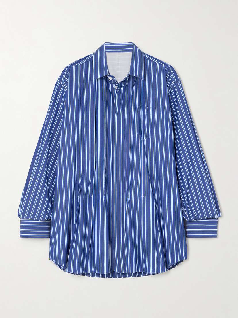 Sacai Oversized Pleated Striped Cotton-poplin Shirt