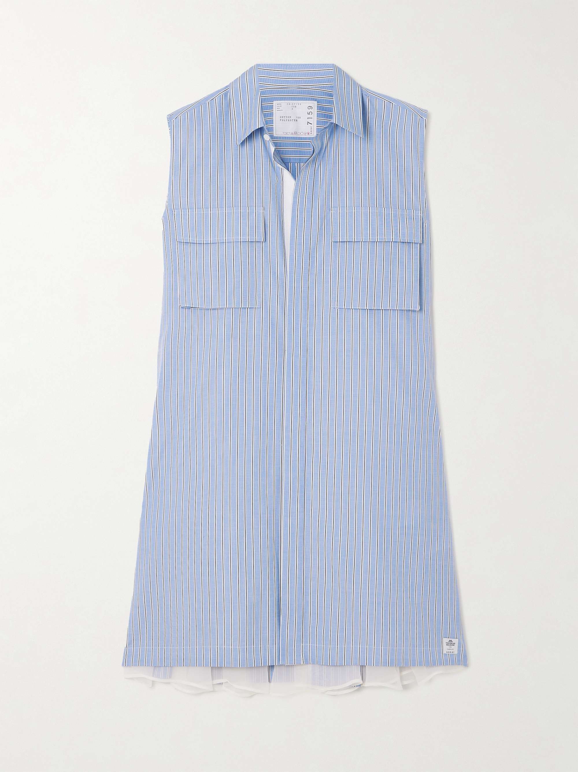 SACAI Chiffon-trimmed pleated striped cotton-poplin mini