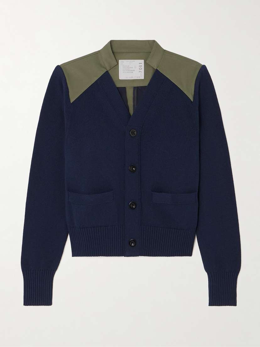 Sacai Pleated Cotton-blend And Gabardine Cardigan