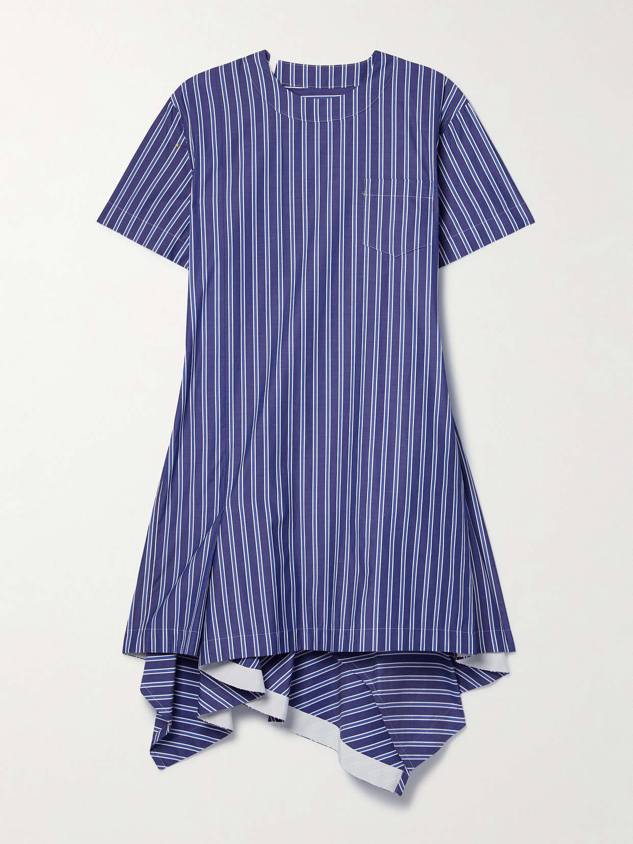 Sacai Asymmetric Striped Cotton-poplin Mini Dress In Multi