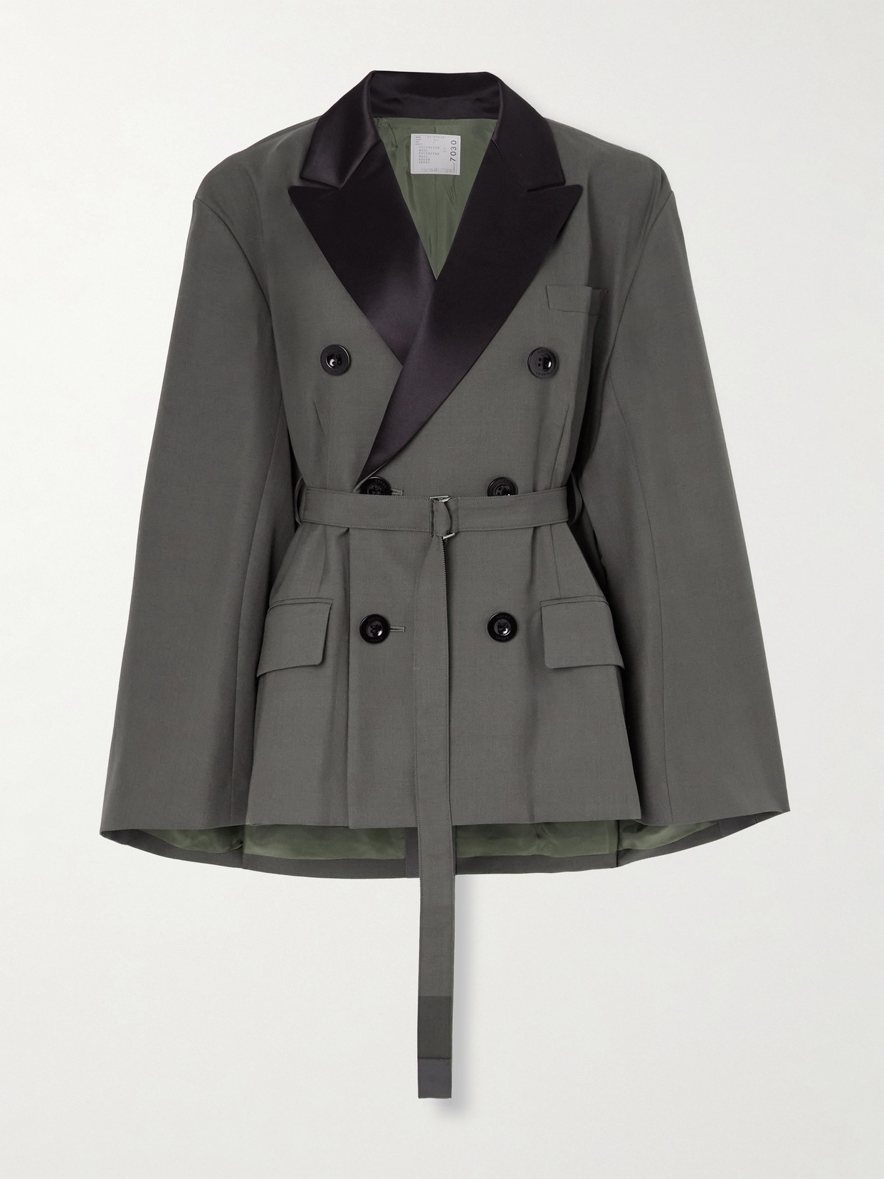 Sacai - Belted Double-breasted Satin-trimmed Woven Blazer - Brown