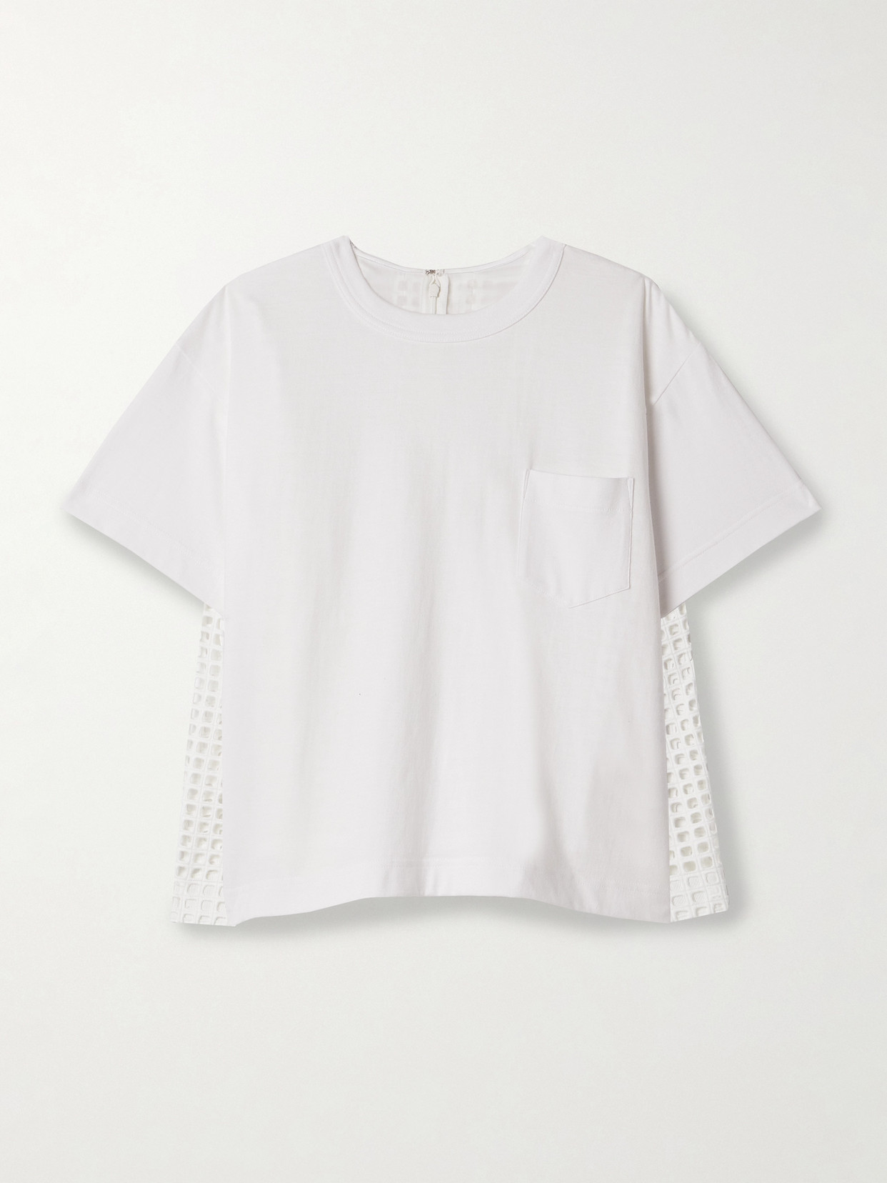 Sacai Paneled Cotton-jersey And Broderie Anglaise T-shirt - Neutrals