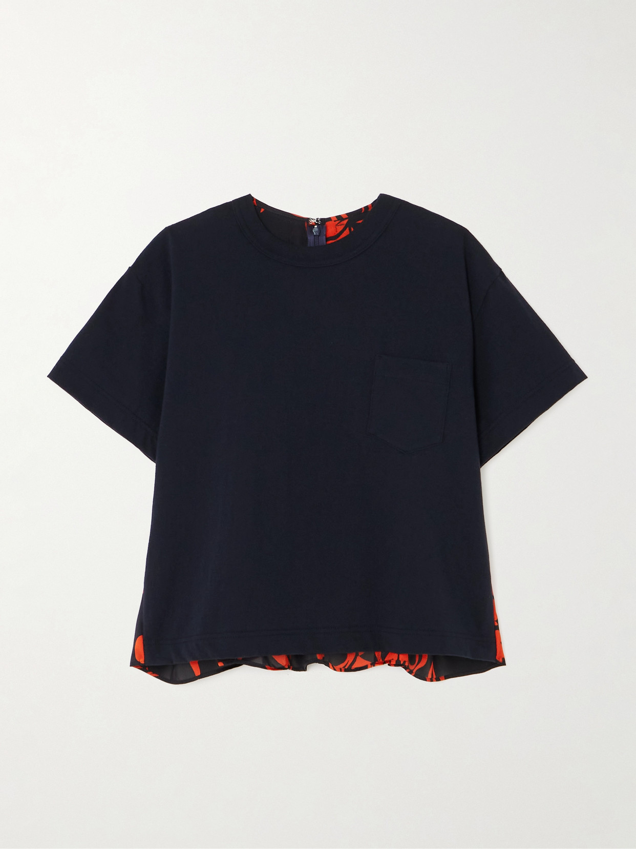 Sacai - Layered Cotton-jersey And Floral-print Satin T-shirt - Blue