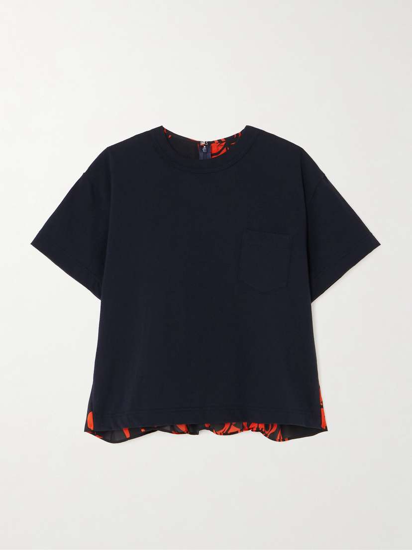 Sacai Layered Cotton-jersey And Floral-print Satin T-shirt