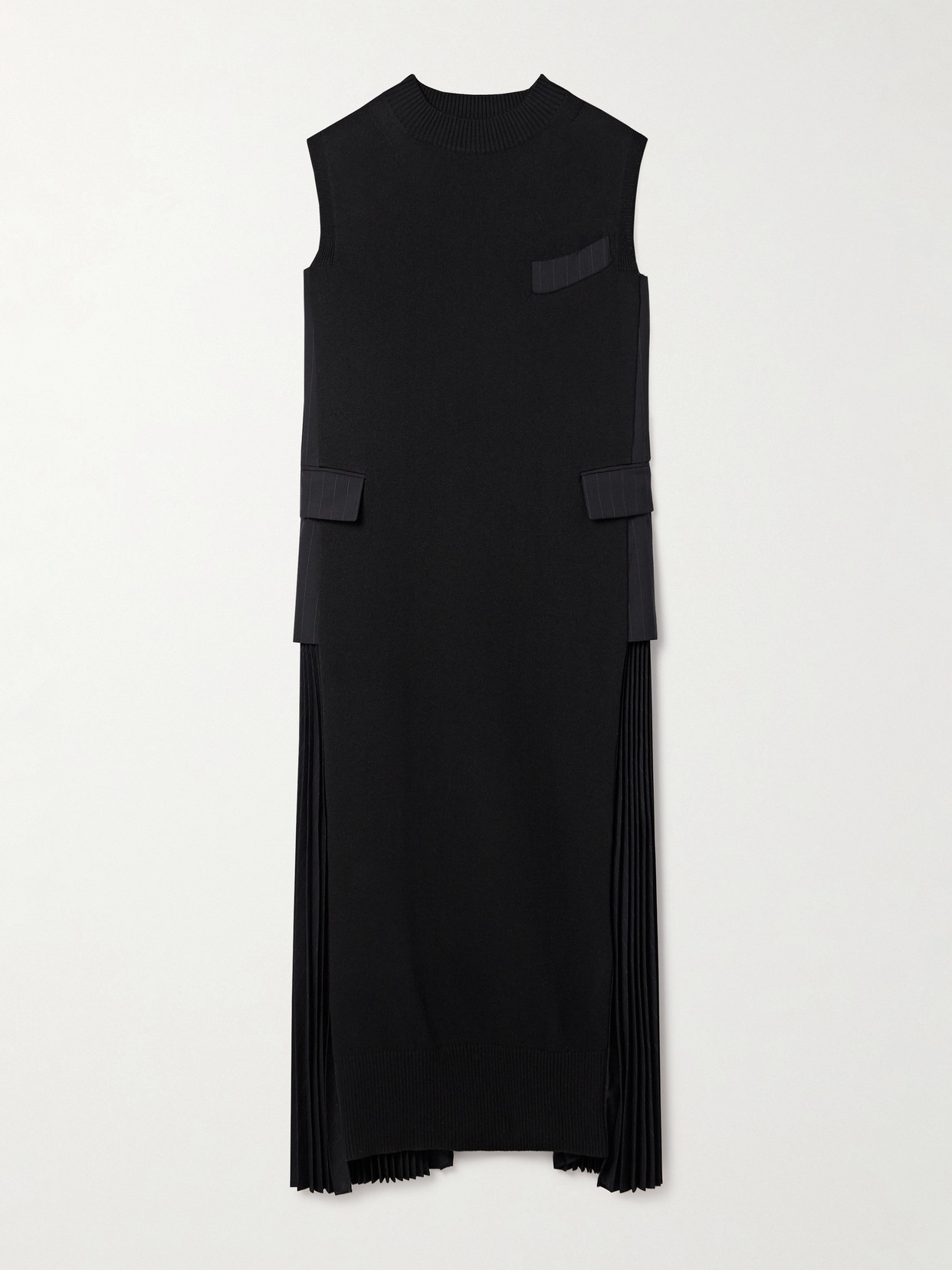 Sacai - Paneled Knitted And Woven Maxi Dress - Blue