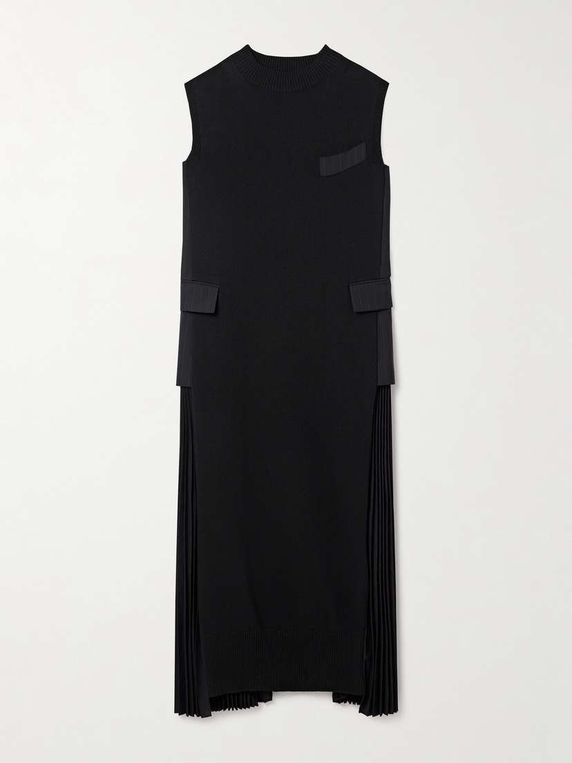 Sacai Paneled Knitted And Woven Maxi Dress