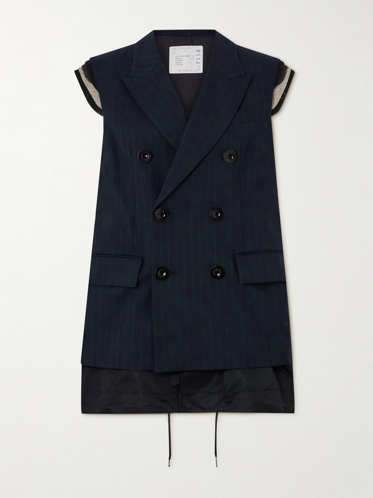 Sacai Double-breasted Terry And Shell-trimmed Pinstriped Grain De Poudre Vest In Blue