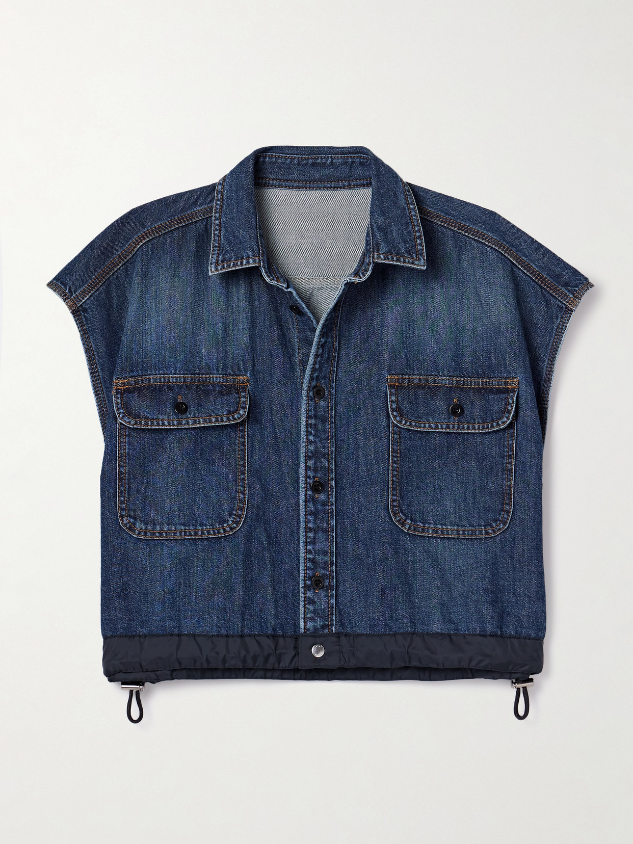 Shop Sacai Cropped Shell-trimmed Denim Shirt In Blue