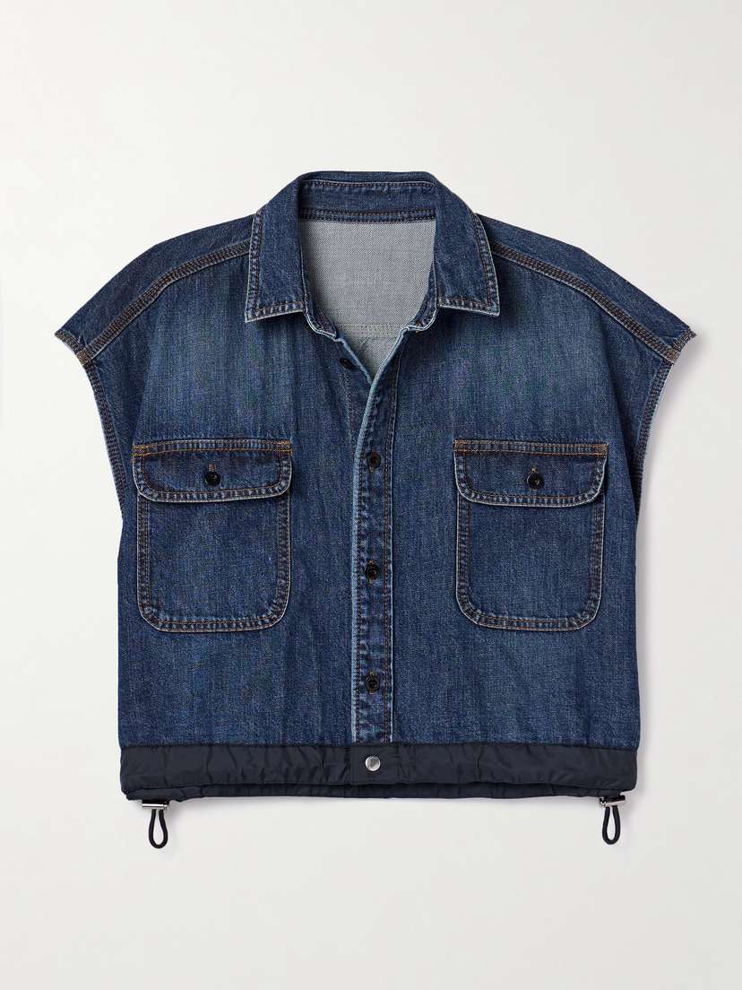 Sacai Cropped Shell-trimmed Denim Shirt