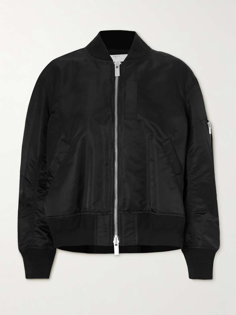 Sacai Grosgrain-trimmed Pleated Shell Bomber Jacket
