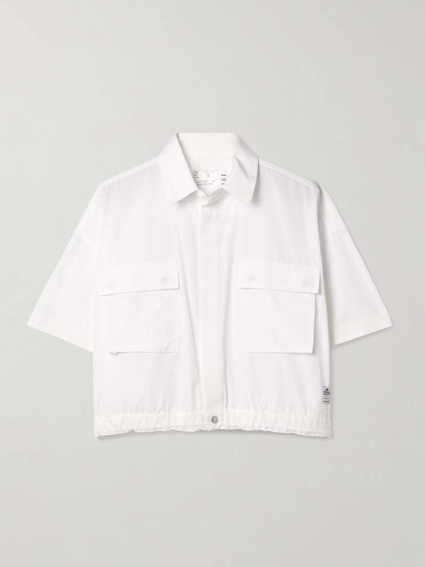 Sacai + Thomas Mason Cropped Cotton-poplin Shirt