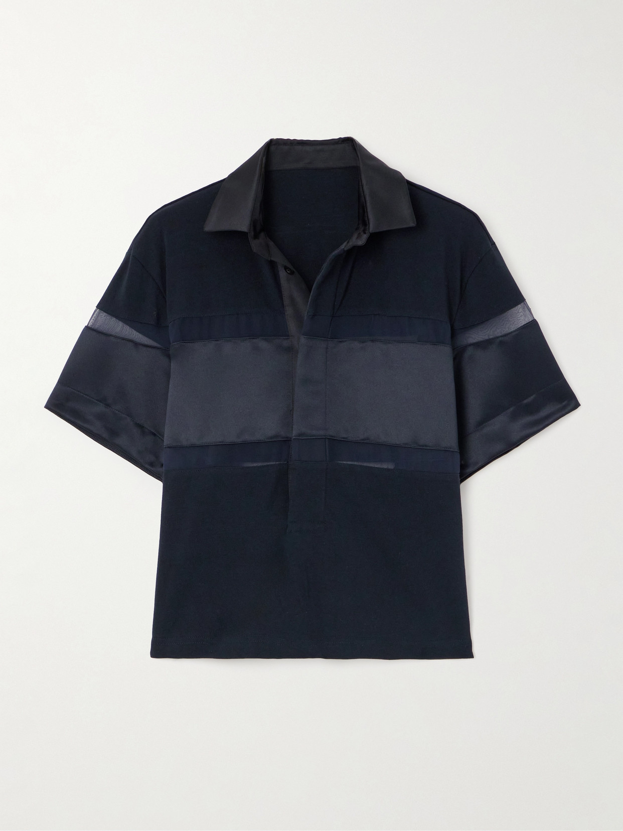 Sacai - Mesh- And Satin-trimmed Cotton-jersey Shirt - Blue