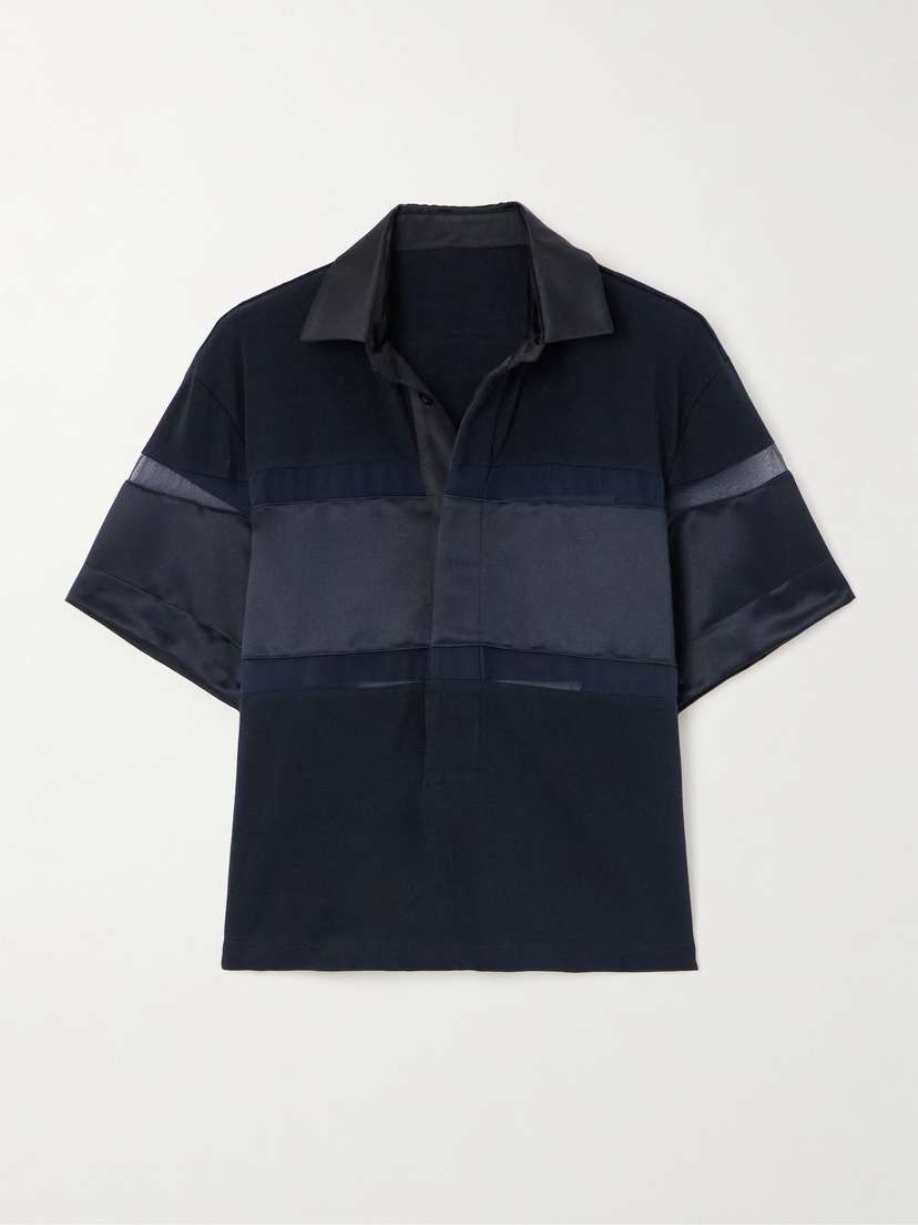 Sacai Mesh- And Satin-trimmed Cotton-jersey Shirt
