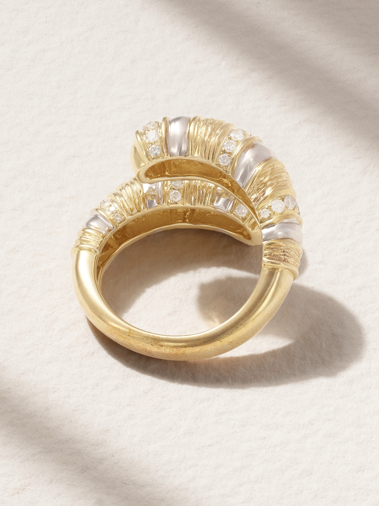 Shop Yvonne Léon Bague Toi & Moi Gaufrette 14-karat White And Yellow Gold Diamond Ring