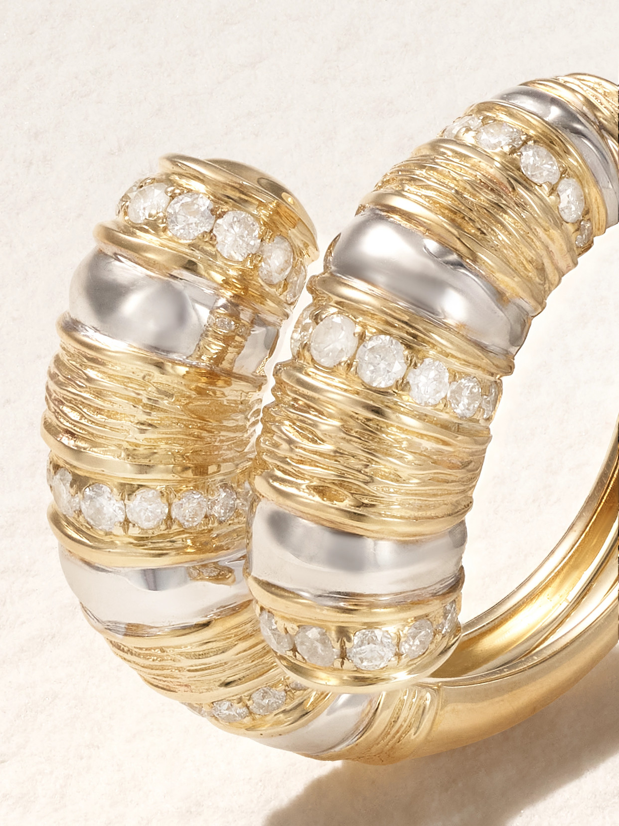 Yvonne Léon Bague Toi & Moi Gaufrette 14-karat White And Yellow Gold Diamond Ring In Gold