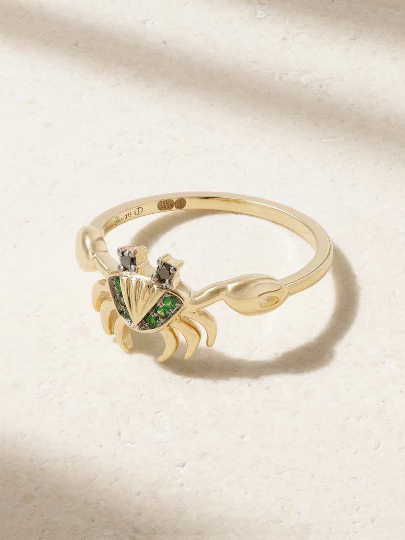Yvonne Léon Mini Crab 9-karat Gold, Diamond And Tsavourite Ring