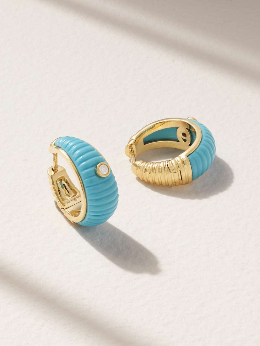 Yvonne Léon Berlingot 9-karat Gold, Turquoise And Diamond Hoop Earrings