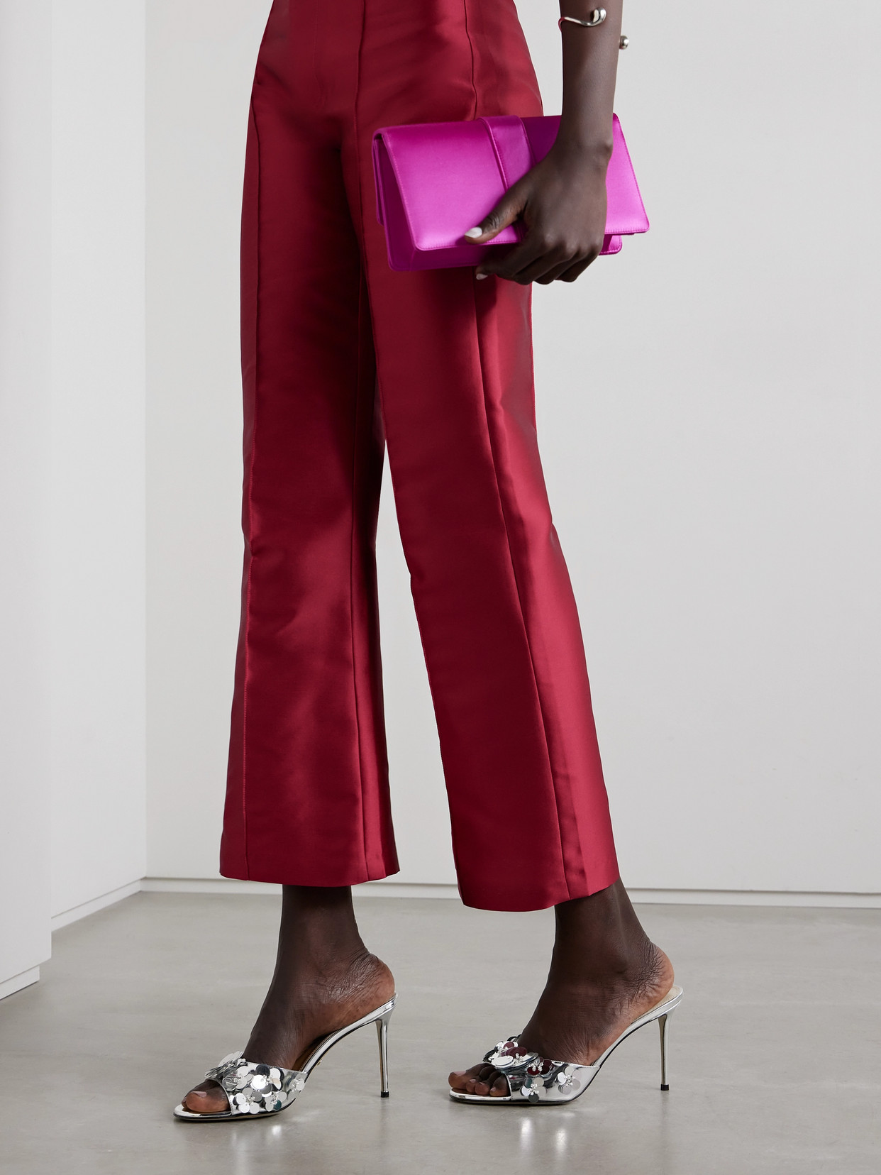 Mach&mach Embellished Mirrored-leather Mules In Silver