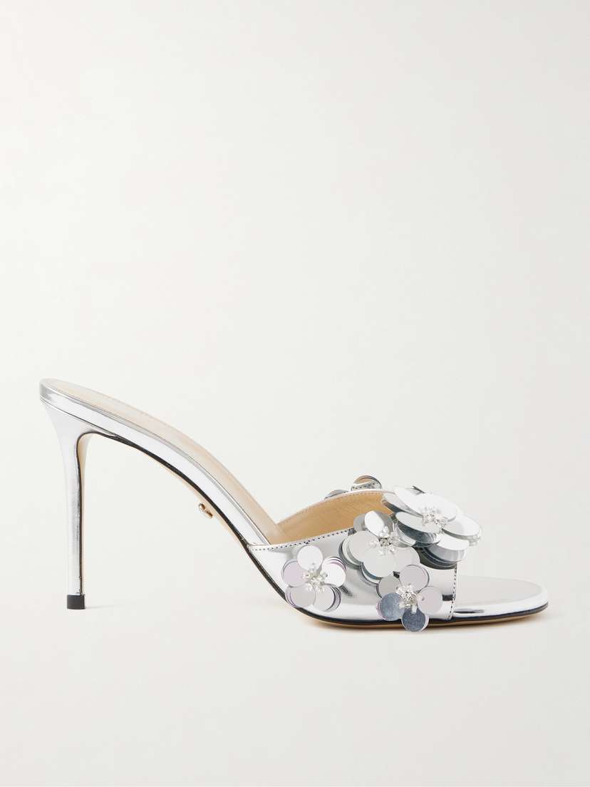 Mach & Mach Embellished Mirrored-leather Mules